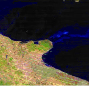 Immagine nel visibile del 24 luglio 2007 in cui sono evidenti i pixel di colore arancio ed i pennacchi di fumo che indicano la presenza degli incendi sul Gargano