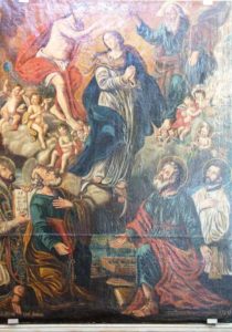 Incoronazione della Madonna, con angeli e santi (Chiesa di S. Andrea, presbiterio; fine '700)